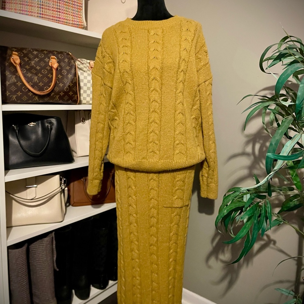 Yellow Maxi Pencil Skirt Set for Work